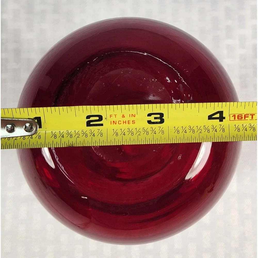 Vintage Paris Moulin Rouge Hand Blown Deep Ruby Red Vase 9
